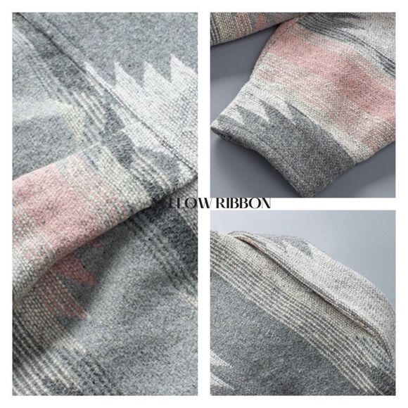 NEW Distressed Pink Aztec Print Lapel Long Sleeve Button Down Shirt Jacket - Picture 4 of 6